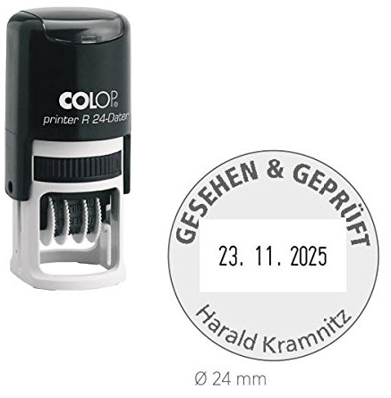 Datumstämpel Colop Printer R 24 | med individuell textplatta/logotyp | Ø 24 mm – 2 rader runda