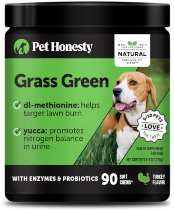 Grass Green Dog Urine Neutralizer for Lawns - Stops Yellow Burn Spots & Brown Grass - Lawn Saver Supplement with dl-Methionine, Probiotics & Digestive Enzymes - Green Grass Chews (Turkey, 90 Ct)