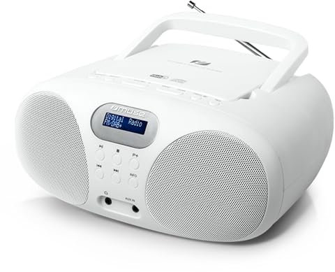 Muse MD-208 DBW - Tragbares DAB-Radio mit CD-Player, Kopfhörereingang & schwenkbarer Teleskopantenne, weiß, M-208 DBW