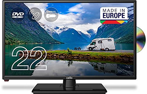 Cello 12 Volt C2220FMTRDE 22 (65 cm Diagonale) Traveller Full HD LED Digital TV mit eingebautem DVD Player DVBT2 S2 Triple Tuner und 12V/24V für Wohnmobil Truck LKW