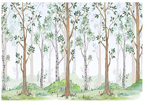 WallArena - Vlies Fototapete Kinderzimmer 312x219 cm Wald Mädchen Bäume Skandinavisch für Kinder - Fototapeten Tapeten für Kinder Kindertapete - Vliestapete Wandtapete Tapete 3D Effekt