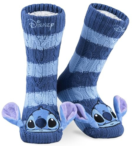Disney Calcetines de Estar por Casa Mujer Talla 35-41, Calcetines Zapatillas Mujer, Calcetines Antideslizante Stitch Mickey Minnie (Azul Raya Stitch)