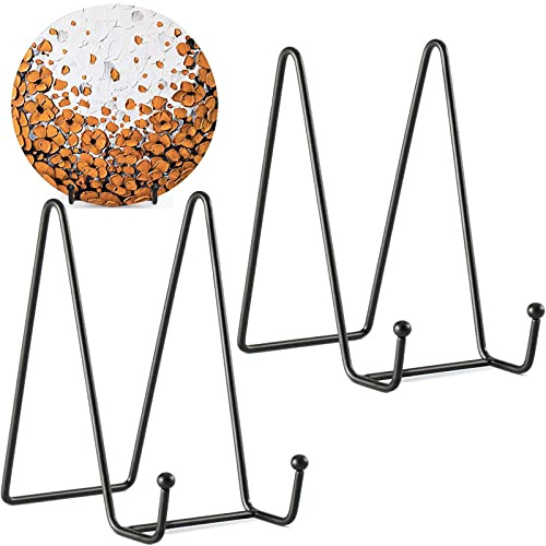 GEFAEJIFO Espositore, 2 Pezzi Cavalletto in Ferro Portapiatti Espositore porta Cornici in Metallo per Immagini, Foto, Libri, Piatti Decorativi e Arte, Piccoli Cavalletti da Tavolo, Supporto per Placca