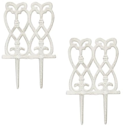 Relaxdays Beeteinfassung, 2er Set, Gusseisen, HxB: je 25 x 14,5 cm, Zierzaun Garten, zum Stecken, Beetzaun antik, weiß
