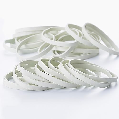 QIKAARA 100 Pezzi Elastici Bianchi Gomma Naturale 5mm x 60mm Anelli di Gomma Fasce Estensibili per Bidone della Spazzatura Casa Ufficio Scuola