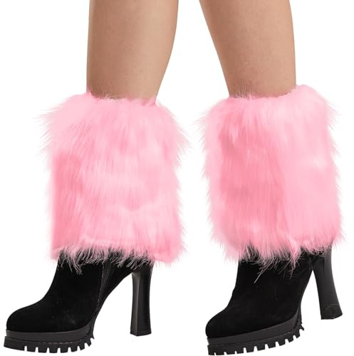 Nanxson Femme Chauffe Jambes Fourrure Jambière Guêtres Manches Courtes Hiver pour Bottes Covers (Pink FR)