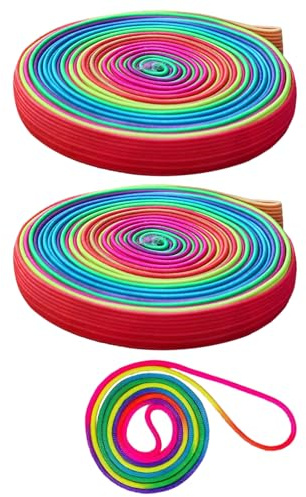 2 Cuerdas De Goma Elásticas Deportivas con Cinta Arco Iris y Cuerda Giratoria (Color Arcoíris)