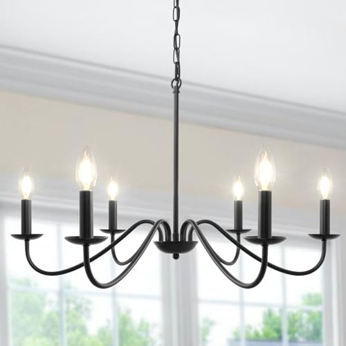 LynPon Svarta ljuskronor taklampor vardagsrum, 6 lampor hängande lampa passande klassisk modern vintage industriell takbelysning för matsal kök ö sovrum hall belysning E14