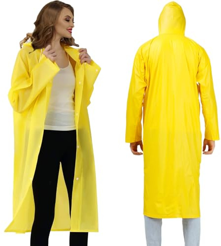 STEK Rain Poncho, Adult Ponchos Waterproof with Drawstring Hood for Women & Men, Lightweight Reusable EVA Material Rain Coat Jacket for Outdoor Hiking, Camping, Cycling, and Concerts (Yellow 105cm)