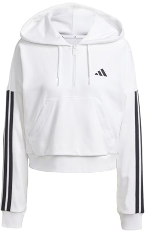 adidas Women's Essentials 3-Stripes French Terry Quarter-Zip Hoodie, White/Black, S