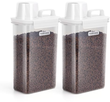 Nobleza 2 Pack Dog Food Storage Container, 2 * 2.5 L Airtight Pet Cat Food Storage Container, Animal Bird Dry Food Dispenser Plastic Bin, Transparent, L14*W8*H30cm