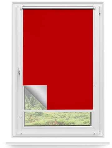 Rettika Verdunkelungsrollo ohne Bohren, für Fenster, Breite 60 cm, Höhe 120 cm, Rot Farbe, Klemmfix Montage, Jalousien Fenster, Fenster rollos für innen, Klemmrollo