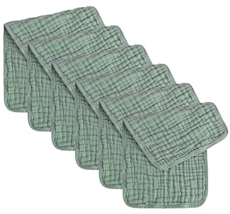 Cubble 6 Pack Large Muslin Burp Cloths – 100% Cotton, 6 Layers, Extra Soft & Absorbent Baby Washcloths for Newborns and Everyday Use, (Sage, 50x25cm)