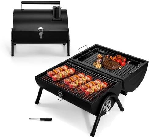 Leonyo Griglia portatile a carbonella, piccola griglia da tavolo per barbecue con piastra e griglia per grigliare e friggere, ideale per cucinare all'aperto, campeggio, picnic in cortile, 243 mq e