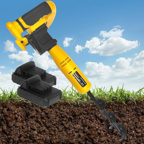 Cordless Fence Post Auger, Cordless Electric Hole Digging Machine, 30x8cm Garden Extend Spiral Auger Drill Bit, with 2 x 2AH Batteries, Electric Auger Post Hole Digger for Gardening