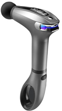 acfeco Massagepistole mit LED-Anzeige, Massage Pistole mit Verlängerungs Griff, 3200U/min, 8 Geschwindigkeiten und 4 Massageköpfen, Massagegerät mit 1800mAh Akku, mit Tragetasche, Grau