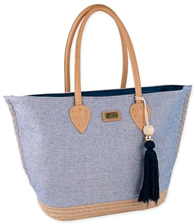 Lois - Korbtaschen Damen, Strohtaschen Damen, Strandtasche Stroh, Korbtasche Geflochten, Strandtasche Geflochten - Stilvoller Begleiter für den Sommer, Blau