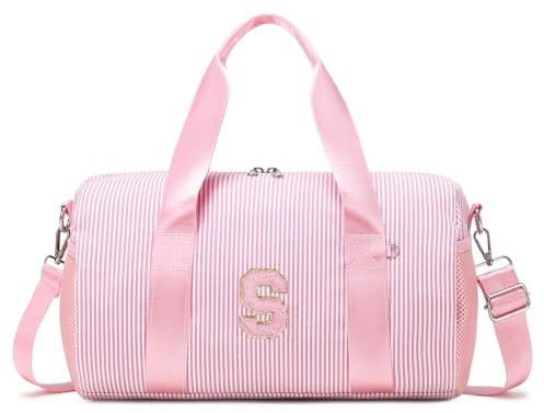 Personalized Initial Dance Bag for Girls,Small Gym Sport Yoga Dance Bags Gift for Teen Girls Women,Cute Letter Kid Weekender Ballet Bags,Toddler Travel Duffle Tote with Adjustable Straps(Pink-s)