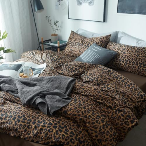 Lanqinglv Ropa de cama de 155 x 220 cm, diseño de leopardo, color marrón, de microfibra, diseño de leopardo y certificado Öko-Tex