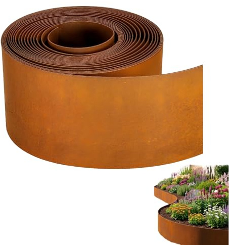 eupdd Bordura Jardin Exterior Metal 10 m x 15 cm – Bordura Acero Corten Flexible y Resistente – Borduras Jardin para Césped, Parterres, Caminos y Huerto