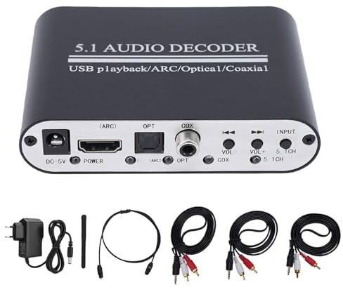 Jectse Ljudavkodare Ljudkonverterare DAC HiFi Bluetooth 5.0 USB ARC Optisk Koaxial med LED-skärm Strömminne för Hemmabiomusikspel (#1)
