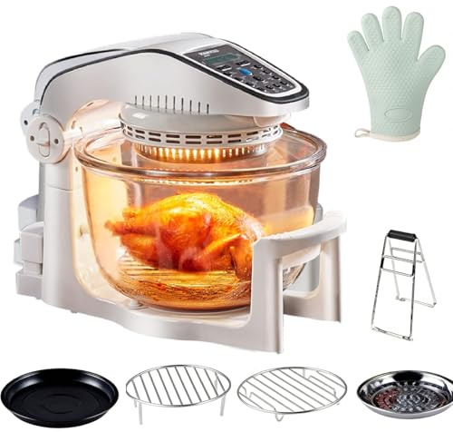 Friggitrice ad aria alogena grande 10L con ciotola di vetro rimovibile, forni alogeni con 10 preset intelligenti, friggitrice ad aria Cristal, comandi a temperatura 50-250 °C, per friggitura veloce se