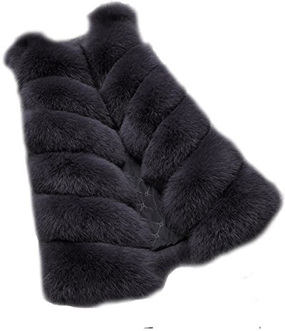 Folobe - Gilet invernale da donna in calda pelliccia sintetica Grigio scuro XL