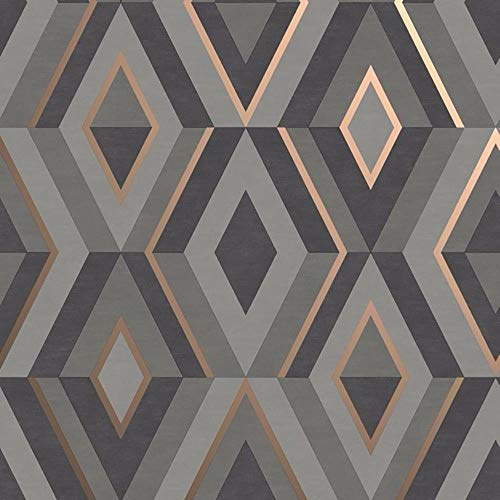 Diamond Shard Wallpaper Grey Rose Gold Geometric Metallic Fine Decor from YöL
