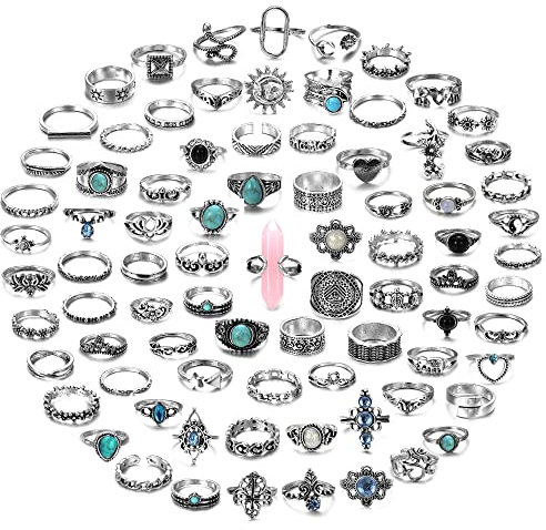 Milacolato 78/82 Stück Ring Set für Damen Mädchen Gold Silber Knöchel Daumen Ringe Vintage Bohemian Gelenk Finger Midi Ring Set Stapelringe Geschenk
