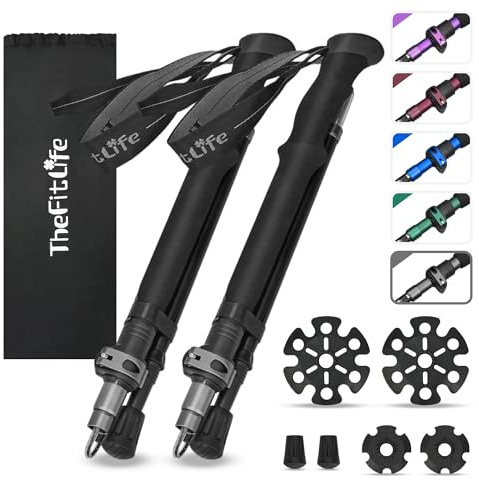 TheFitLife Collapsible Trekking Poles for Hiking β Lightweight Folding Walking Sticks for Men and Women with Extra-Long Foam Handle and Metal Flip Lock