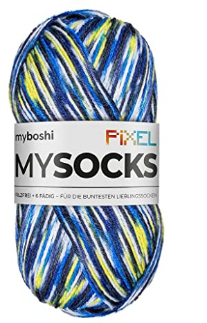 myboshi mysocks Pixel, 6-fädige Sockenwolle, strapazierfähig, Garn aus Schurwolle, filzfrei, 150g, Ll 390m Blau (Otis) 1 Knäuel