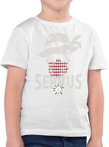 Kinder T-Shirt Jungen - Kompatibel mit Oktoberfest Trachtenshirt - Lausbua Totenkopf Bayrisch Lausbub Tracht - 164 (14/15 Jahre) - Weiß - Shirt Kind bayrische Outfit Bayern Tshirt Trachten Oberteil