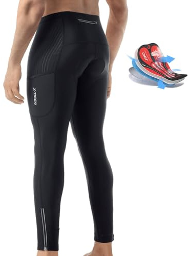 X-TIGER Men's Bike Pants 5D Gel Padded Cycling Tights Leggings Outdoor Riding Mountain Road Bicycle Trousers Black