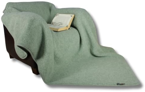Perfect Wool Wolldecke aus Schafwolle – Handgefertigter – Kuscheldecke flauschig - 450 g/m² – Sofadecke - Flauschige Decke für Herbst & Winter – Grün - 160/200cm