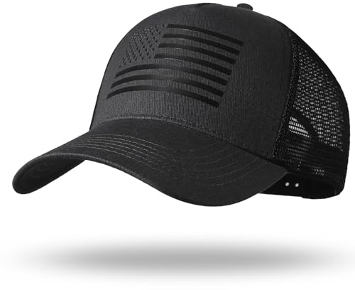 BUTITNOW Oversize XXL American Flag Trucker Hat - Adjustable 23-25.5 Baseball Cap - 3D Embossed Logo Mesh Snapback Hat Black
