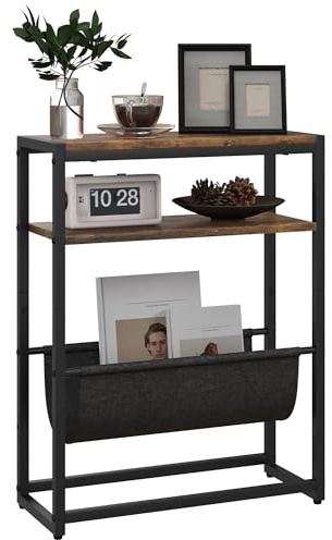 HOMCOM Table d'appoint Bout de canapé Table d'entrée avec étagère et Porte-revues Structure en Acier Design Industriel - 43l x 18P x 56H cm Noir Marron foncé