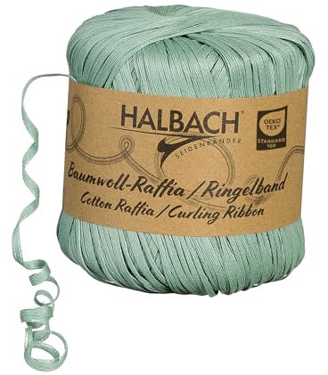 Halbach Seidenbänder Ringelband | Breite 4mm Länge 100m | Nachhaltiges Geschenkband zum ringeln und einpacken von Geschenken aus 100% Baumwolle | Farbe: salbeigrün