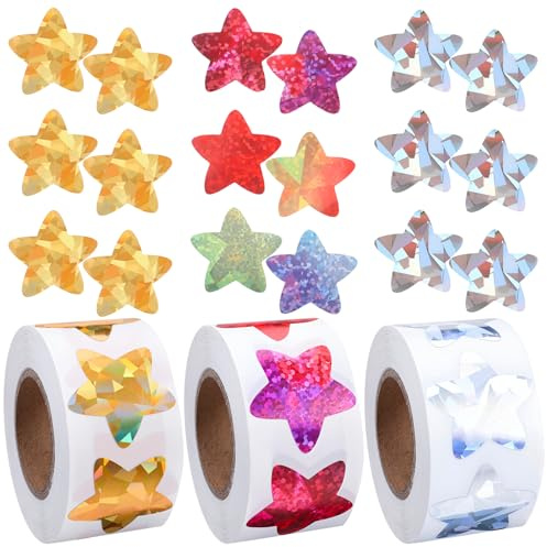 Invalidism 1500Pcs Shiny Star Reward Stickers Roll for Children Teachers | 2.5cm Self Adhesive Motivational Holographic Star Sticker forCharts, Planners, Crafts and Student Encouragement