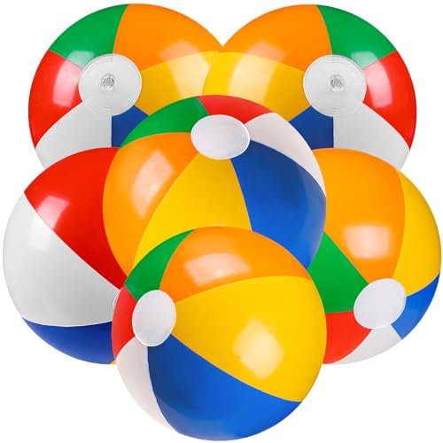 DTYDECLE 6 Stück 30cm Wasserball aufblasbar, Inflatable Beach Ball Bunte Strandball Aufblasbare Regenbogen Strand Spielzeug Ball für Sommer Wasser Pool Schwimmbad Spielzeug