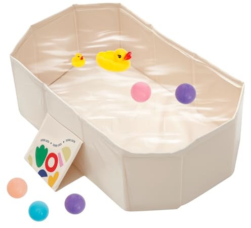 Faltbare Babybadewanne, Badewanne Kinder Große Kleinkindbadewanne Tragbares Duschbecken mit Newborn Support Baby Wanne für 0-8 Jahre Integrierte Badewanne mit Ablassschraube(Tufty White)