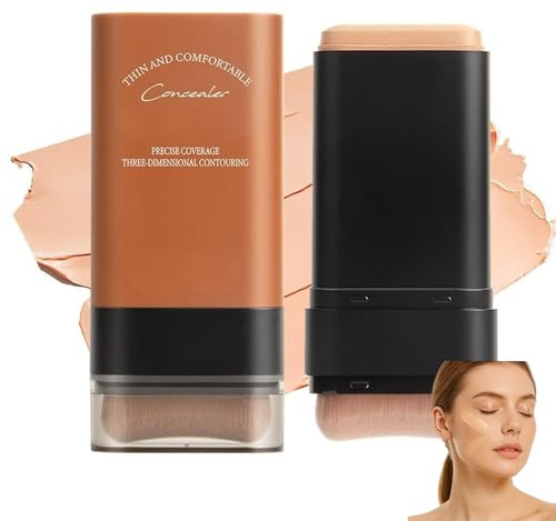 Full Coverage Foundation Stick with Waterproof & Sweatproof Concealer, Cream Foundation Makeup Stick for Full Coverage & Contour, Matte Finish Concealer with Built-in Brush (#3Warm Sand)