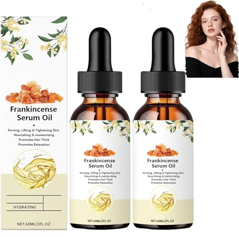 Olio di siero di incenso, olio di incenso per viso e pelle, siero anti-età naturale, idratante giorno e notte per ridurre rughe e linee sottili, rassodare e idratare la pelle, nutriente (2pcs)