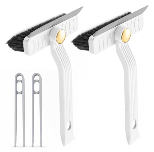 2 Piezas Cepillo de Limpieza Multifuncional 4 en 1, Cepillo Giratorio 360° para Grietas con Cerdas Duras en V, Cepillo Limpia Juntas Suelo, para Limpiar Baño, Cocina, Ventanas y Azulejos