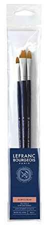 Lefranc Bourgeois Set de 3 Pinceaux Synthétiques Usés bombés (n°4/8/12) Manche long