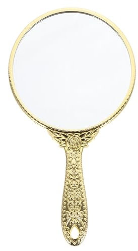 minkissy Handspiegel Retro- Griff Vintage Handheld- Spiegel Geprägte Blumen Oval Tragbarer Make- Up- für Frauen Mädchen Golden