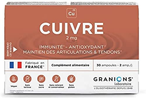 Granions® CUIVRE 2 mg - 30 ampoules = 15 jours - Immunité - Antioxydant - Maintien des articulations et tendons - 2 mg de Cuivre - Made in France