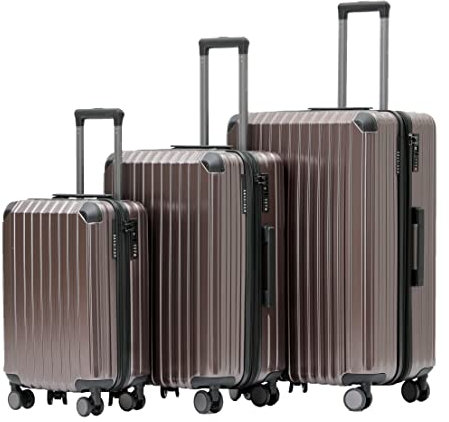 Münicase M816 TSA-Schloss Koffer Reisekoffer Trolley Kofferset Hardschale Boardcase (Coffee, 3tlg. Kofferset)