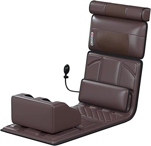 Heated Massage Mat with 20 Neck Shiatsu Kneading Massage Heads, Heating Pad Full Body Massage Mattress Massager Mat Cushion for Relieving Back Lumbar Leg Pain (Brown Leather)