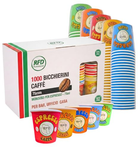 RFD 1000 Bicchieri di Carta Caffe 75 ml - Maxi Scorta Tazzine Monouso bicchierini caffè Anti-Perdita – Ideali per Espresso, Ufficio e Bar – Biocompostabili Made in Italy