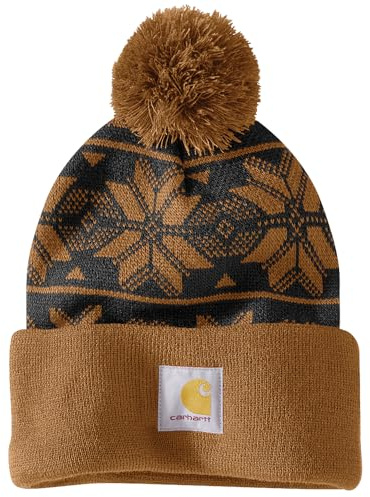 Carhartt Gorro de punto jacquard con pompones para mujer, Carhartt Brown, Talla única